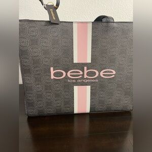 🔥BRAND NEW Bebe Charcoal Tote with Blush Stripes